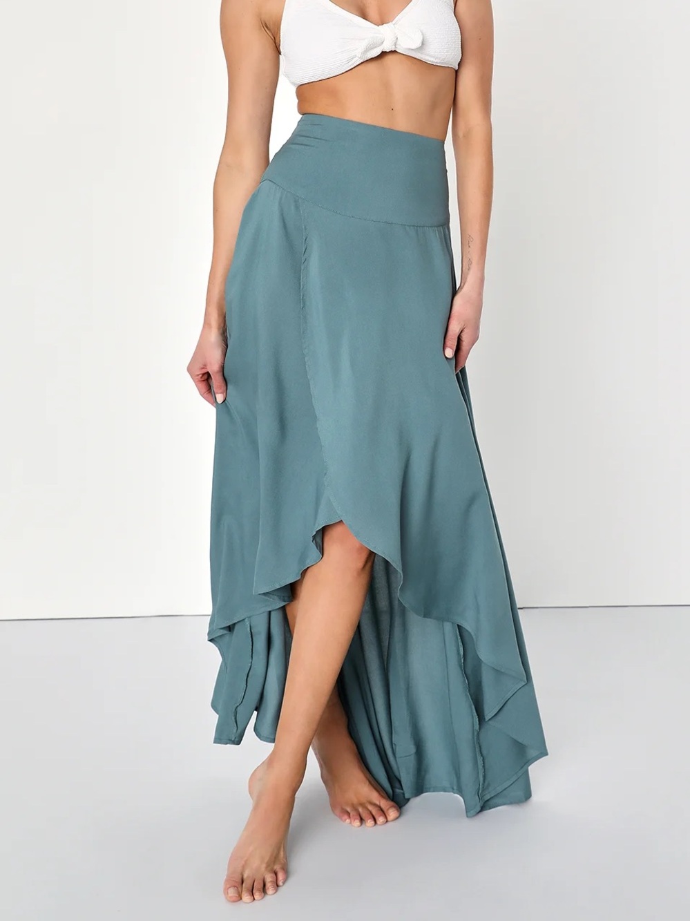 O'Neill Ambrosio Dark Sage Green High-Low Maxi Skirt M. NWT